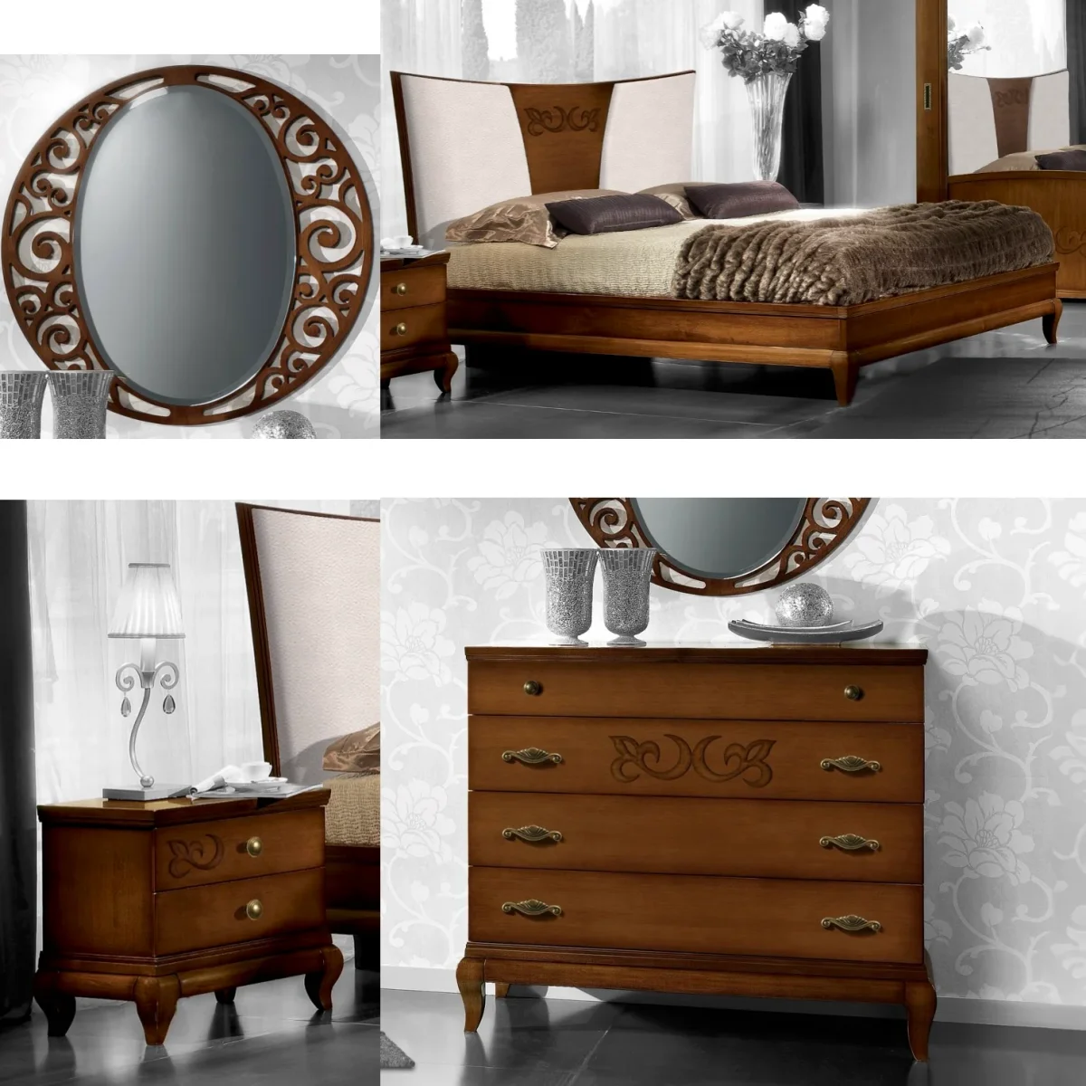 Camera da Letto Classica Matrimoniale Smart in Ciliegio e Pelle D'Angiò - immagine 2