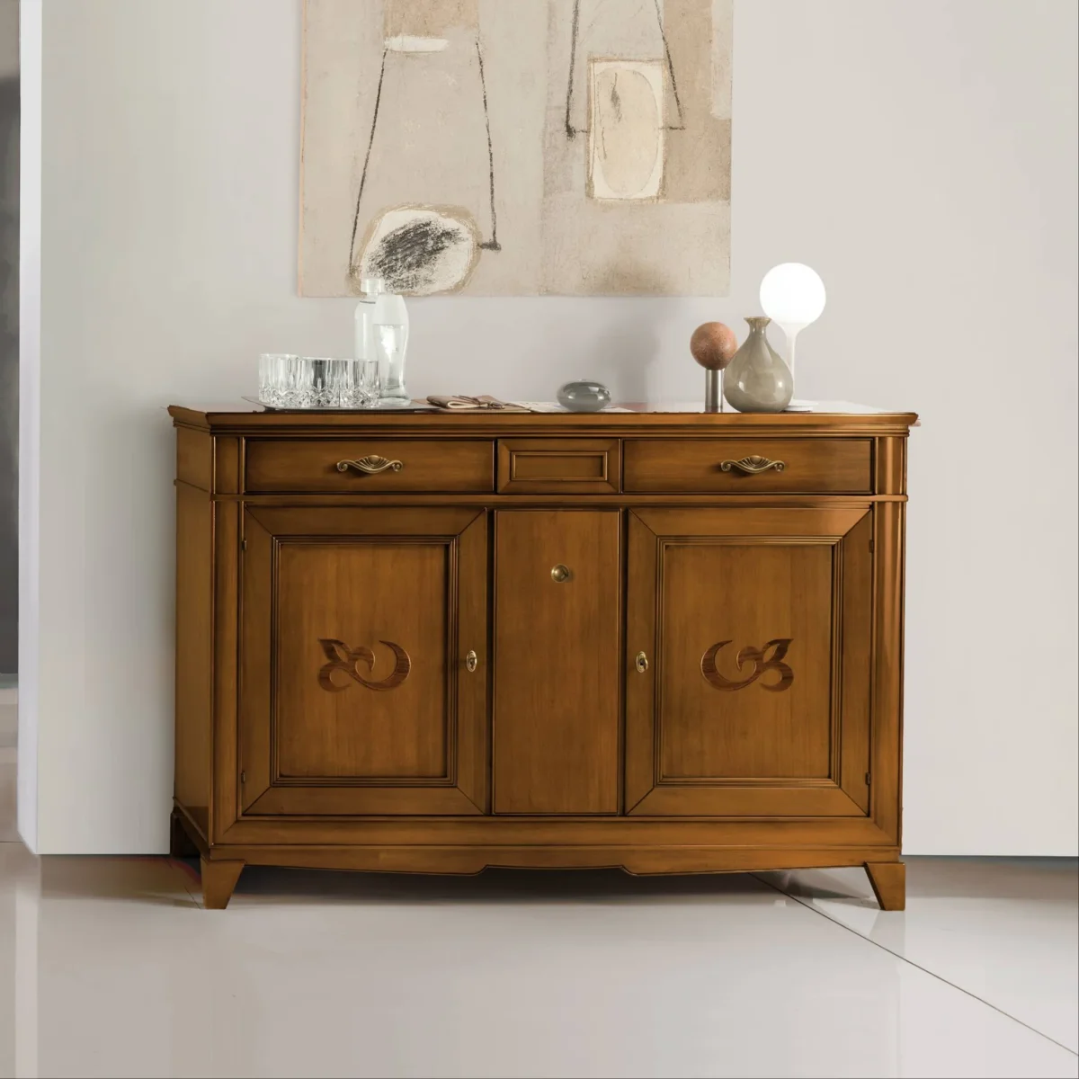 Credenza Piccola Classica Ciliegio due porte tre cassetti D'Este - immagine 3