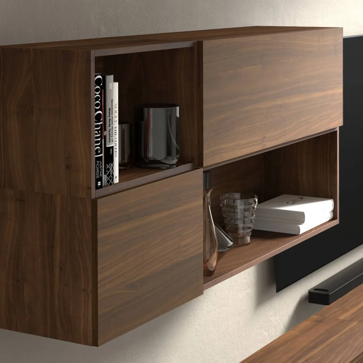 Parete Componibile Moderna In Noce con Basi Sospese Modigliani - immagine 3