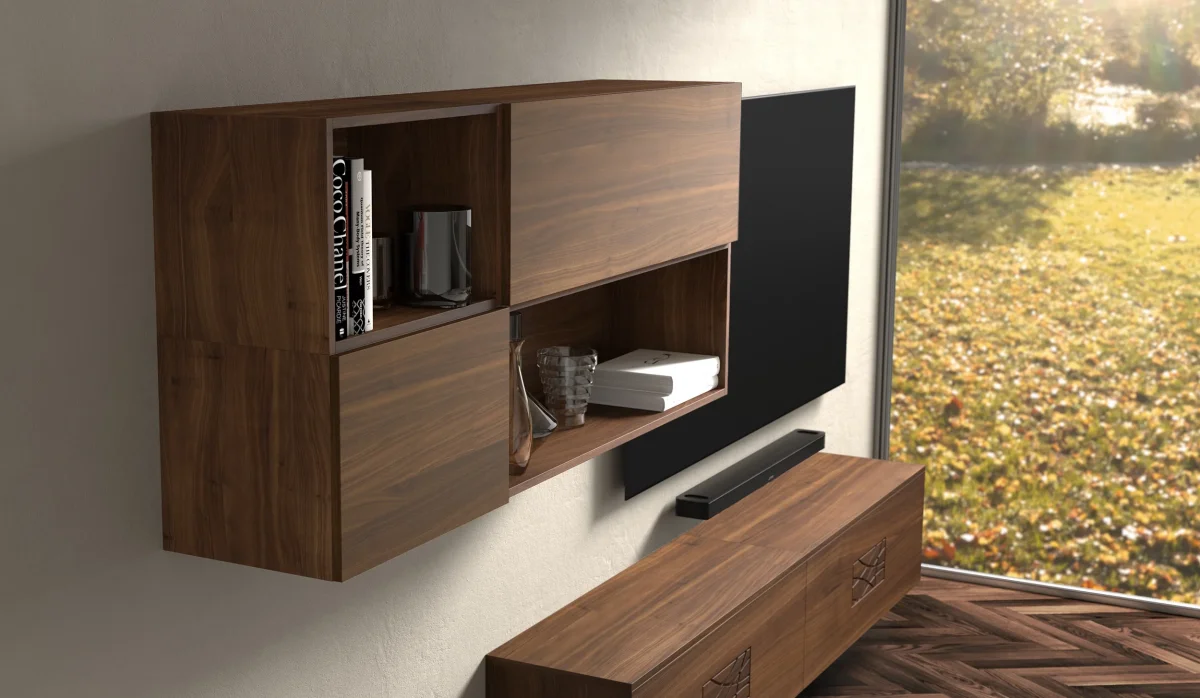 Parete Componibile Moderna In Noce con Basi Sospese Modigliani - immagine 8