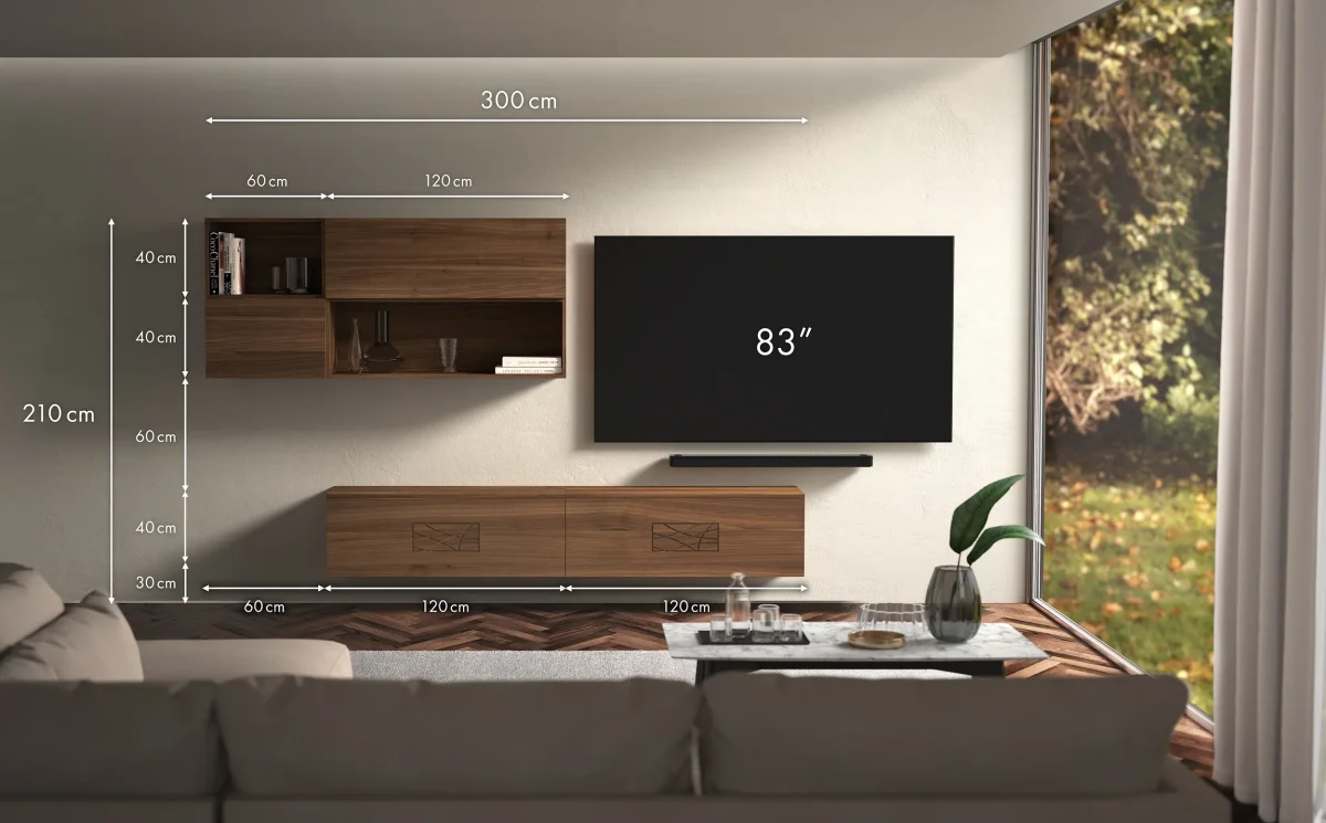 Parete Componibile Moderna In Noce con Basi Sospese Modigliani - immagine 7