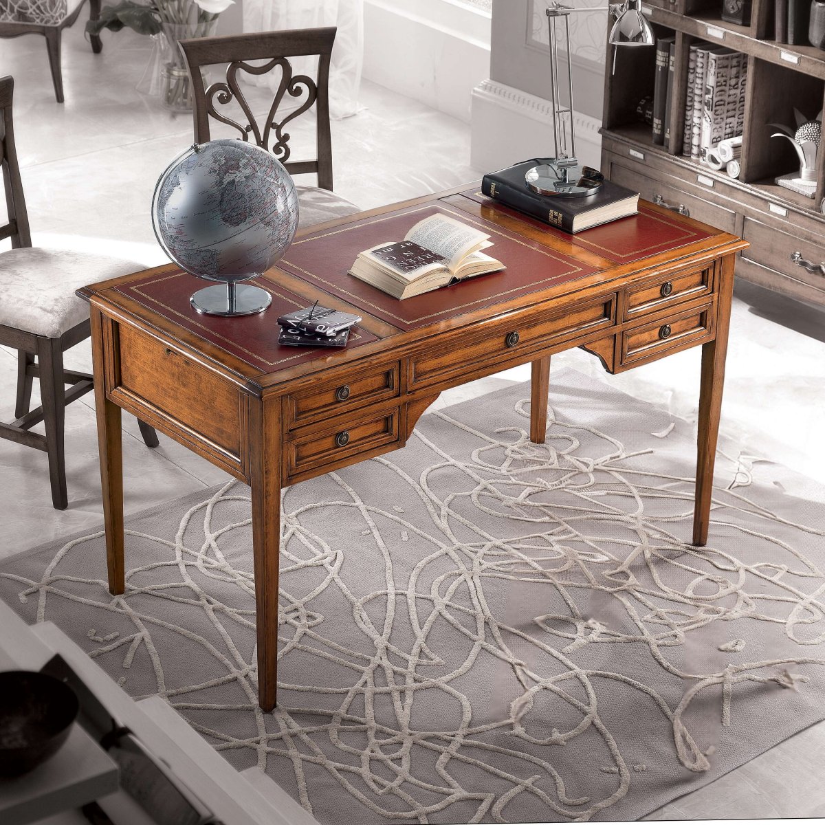 Scrivania Classica Cinque Cassetti Due Tiretti e Pelle Arte Tiziano - immagine 3